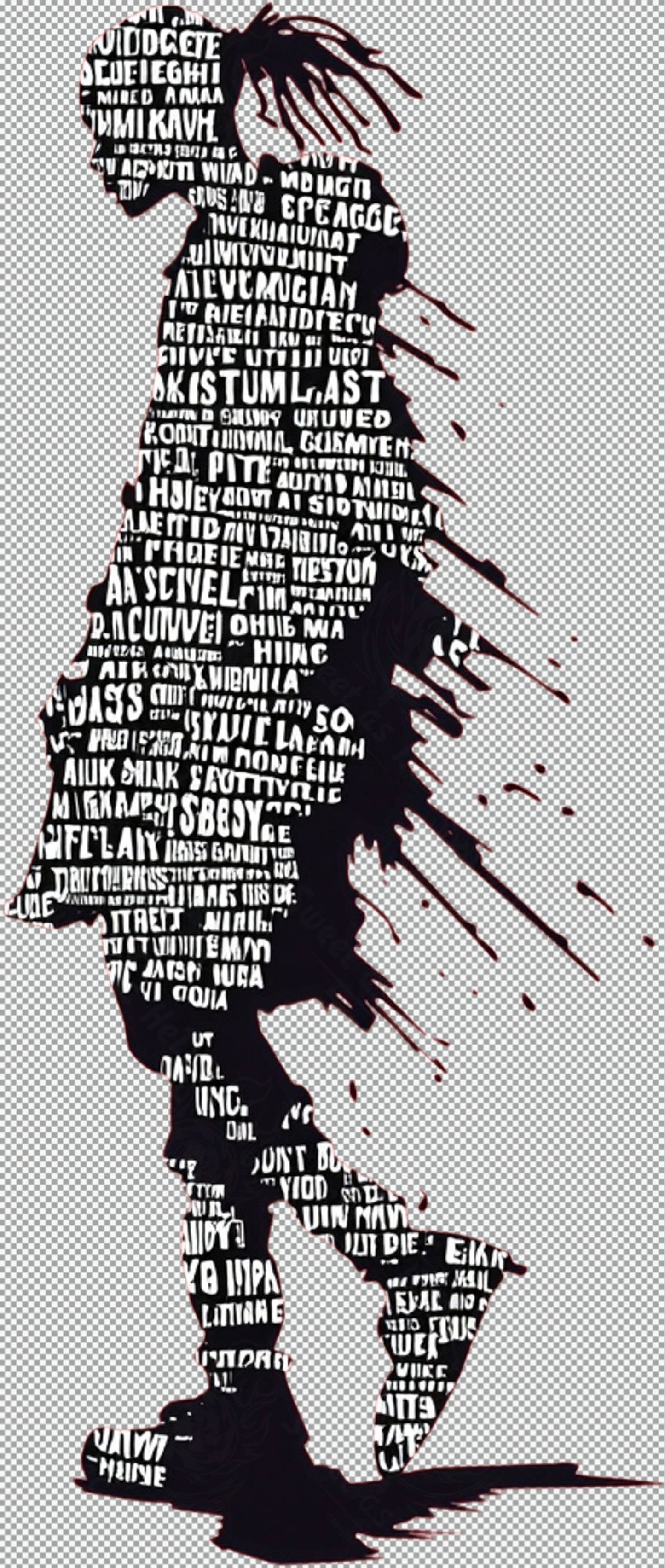 Full length Urban Character in Streetwear Composed of Overlapping Shapes and or Letters That Create Depth Texture and Movement With Transparent Background 034 SN2818 - Sweet As Hell Designs