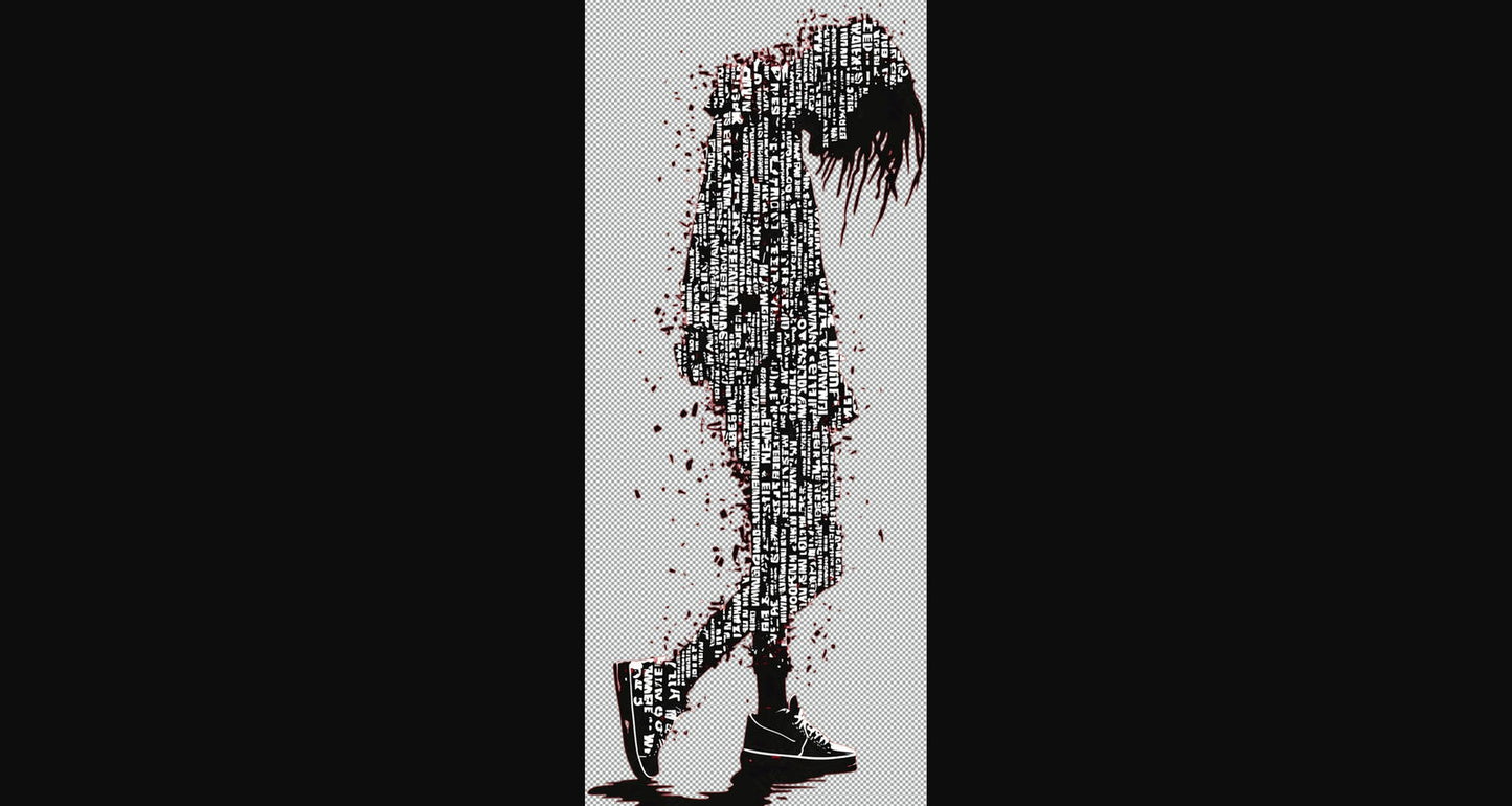 Full length Urban Character in Streetwear Composed of Overlapping Shapes and or Letters That Create Depth Texture and Movement With Transparent Background 035 SN2819 - Sweet As Hell Designs