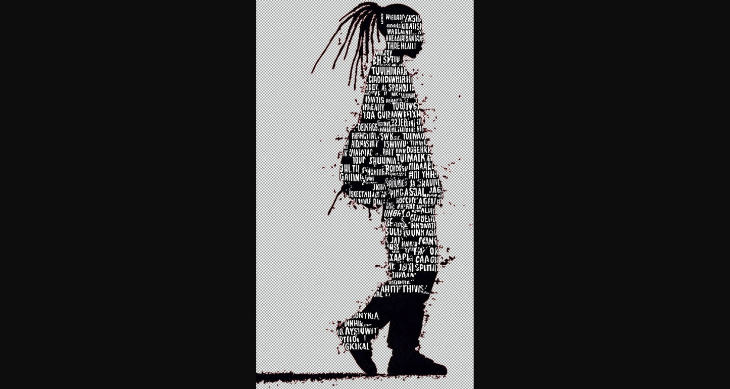 Full length Urban Character in Streetwear Composed of Overlapping Shapes and or Letters That Create Depth Texture and Movement With Transparent Background 037 SN2821 - Sweet As Hell Designs
