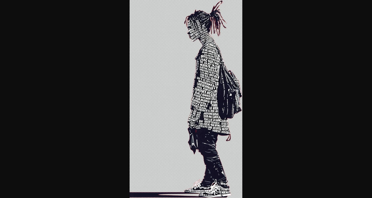 Full length Urban Character in Streetwear Composed of Overlapping Shapes and or Letters That Create Depth Texture and Movement With Transparent Background 038 SN2822 - Sweet As Hell Designs