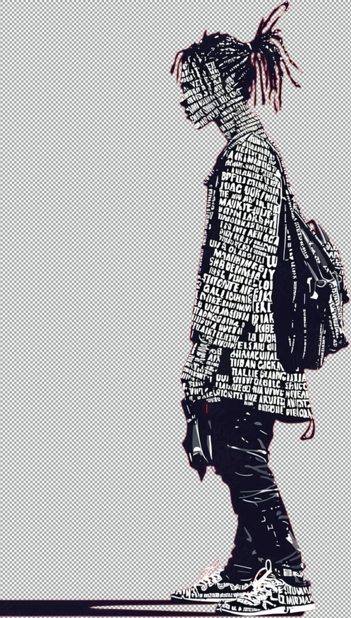 Full length Urban Character in Streetwear Composed of Overlapping Shapes and or Letters That Create Depth Texture and Movement With Transparent Background 038 SN2822 - Sweet As Hell Designs