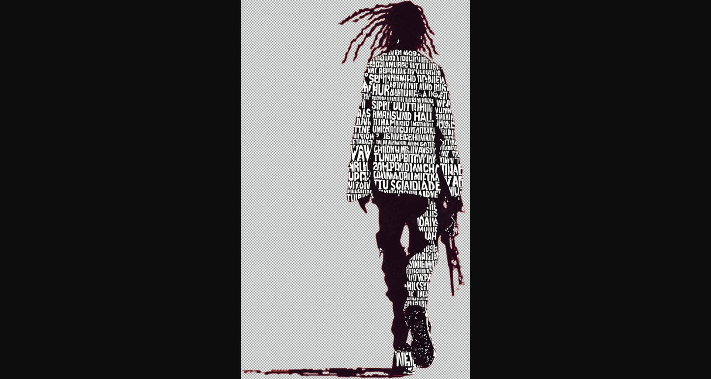 Full length Urban Character in Streetwear Composed of Overlapping Shapes and or Letters That Create Depth Texture and Movement With Transparent Background 039 SN2823 - Sweet As Hell Designs