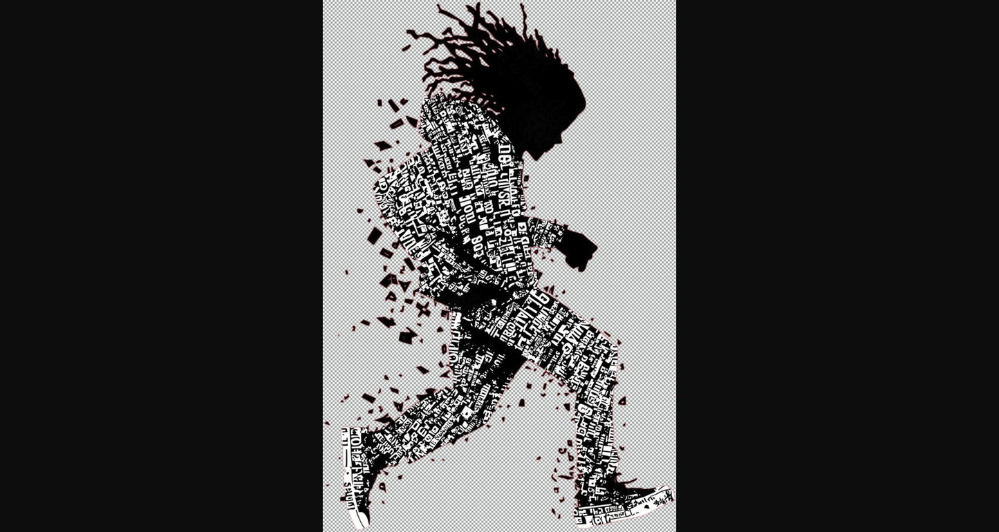 Full length Urban Character in Streetwear Composed of Overlapping Shapes and or Letters That Create Depth Texture and Movement With Transparent Background 040 SN2824 - Sweet As Hell Designs
