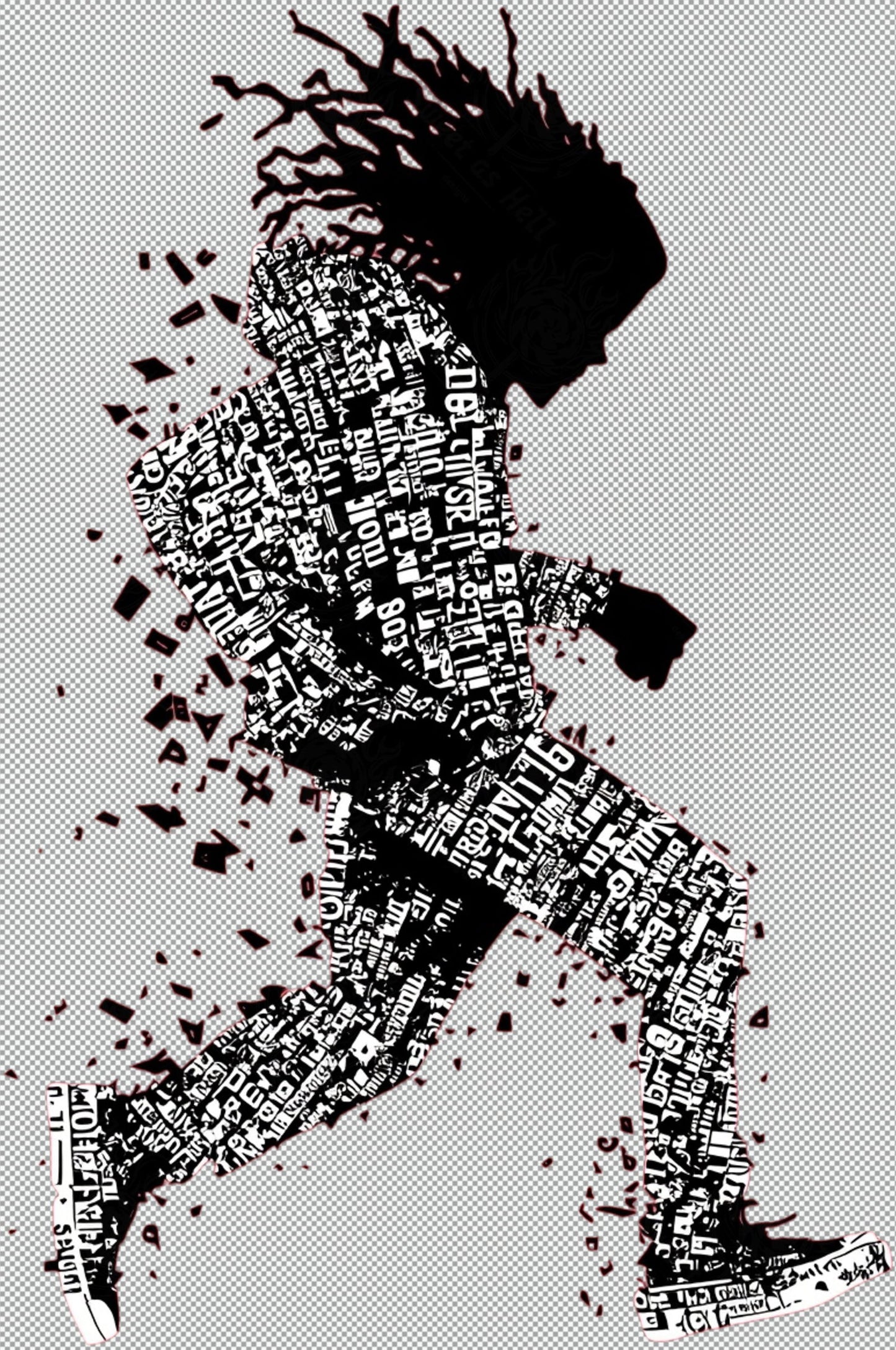 Full length Urban Character in Streetwear Composed of Overlapping Shapes and or Letters That Create Depth Texture and Movement With Transparent Background 040 SN2824 - Sweet As Hell Designs