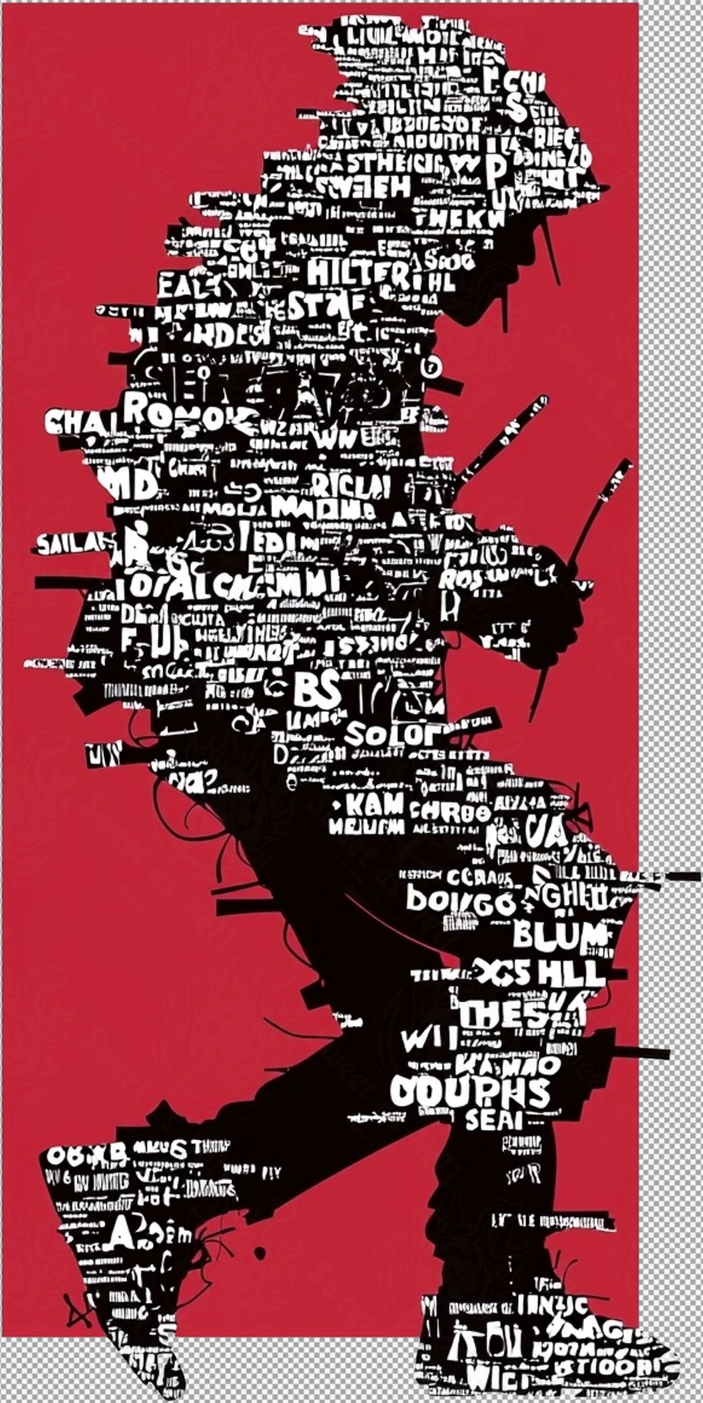 Full length Urban Character in Streetwear Composed of Overlapping Shapes and or Letters That Create Depth Texture and Movement With Transparent Background 043 SN2827 - Sweet As Hell Designs