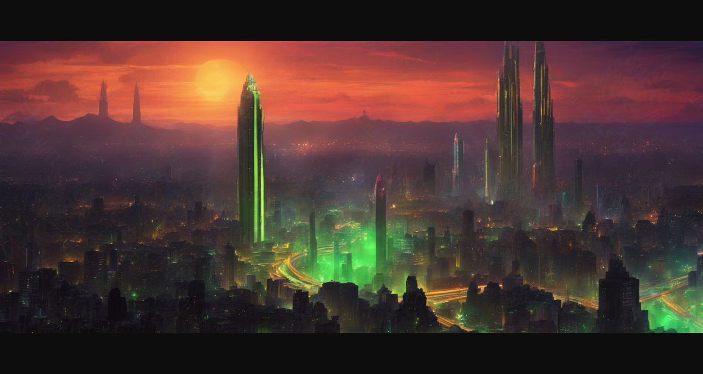 Illustrated Photo of Sprawling Cityscape During Twilight Hour 0001 SN899 - Sweet As Hell Designs