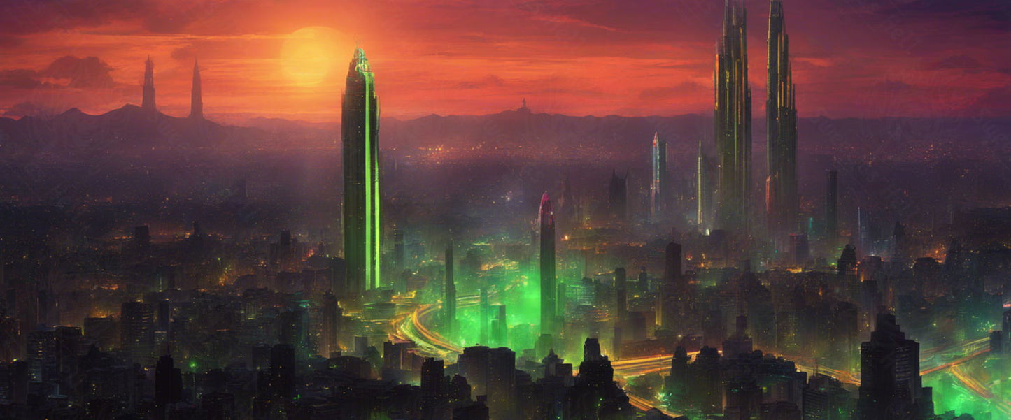 Illustrated Photo of Sprawling Cityscape During Twilight Hour 0001 SN899 - Sweet As Hell Designs