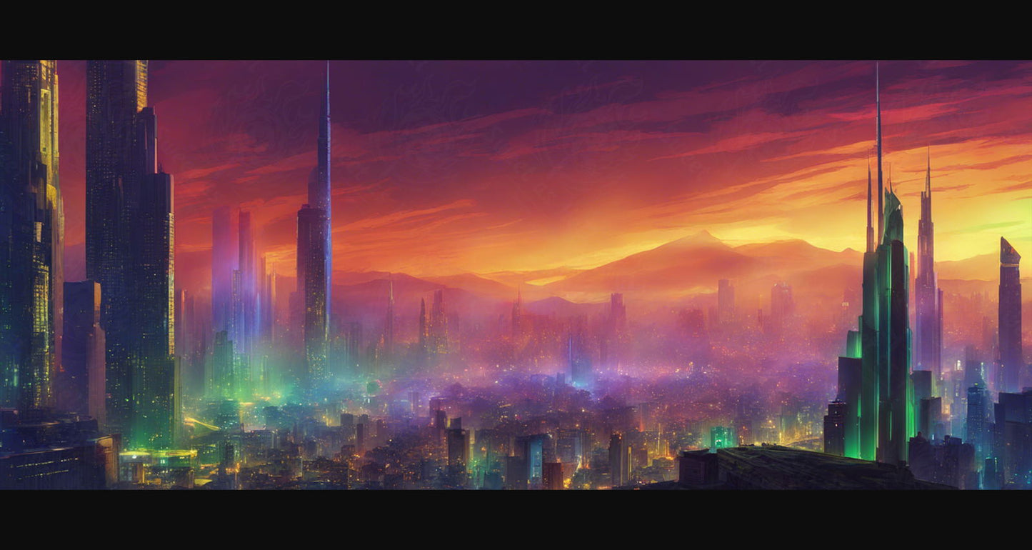 Illustrated Photo of Sprawling Cityscape During Twilight Hour 0002 SN900 - Sweet As Hell Designs