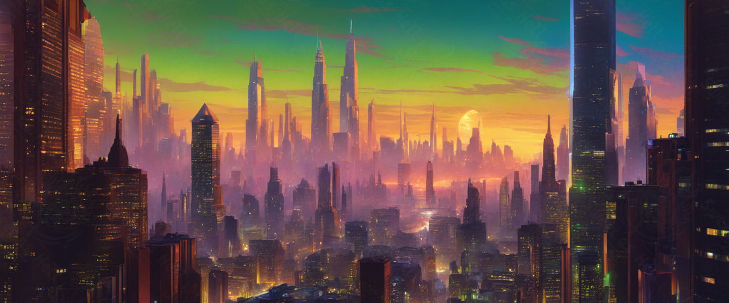 Illustrated Photo of Sprawling Cityscape During Twilight Hour 0005 SN903 - Sweet As Hell Designs