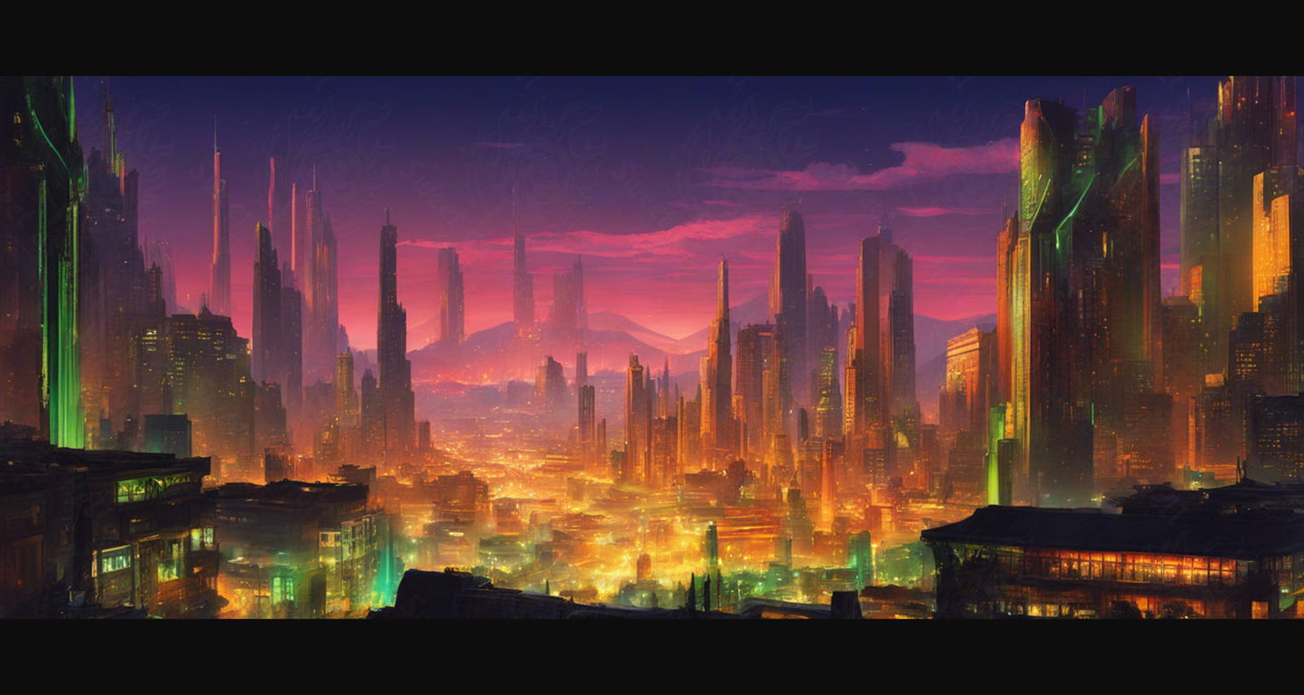 Illustrated Photo of Sprawling Cityscape During Twilight Hour 0030 SN913 - Sweet As Hell Designs