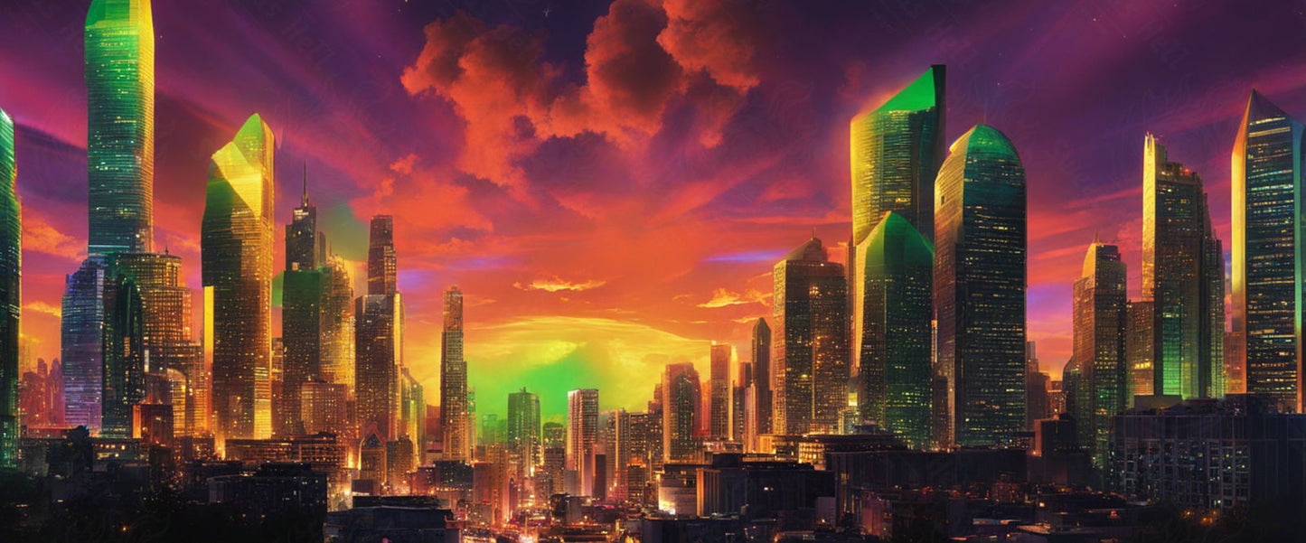 Illustrated Photo of a Sprawling Futuristic Cityscape at Night 0002 SN867 - Sweet As Hell Designs