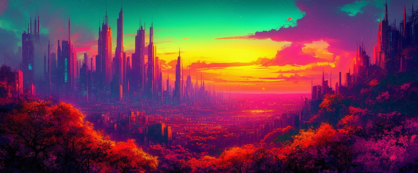 Illustrated Photo of a Sprawling Futuristic Cityscape at Night 0006 SN871 - Sweet As Hell Designs