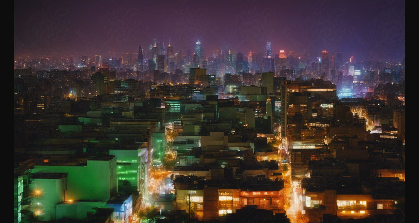 Illustrated Photo of a Sprawling Futuristic Cityscape at Night 0012 SN877 - Sweet As Hell Designs