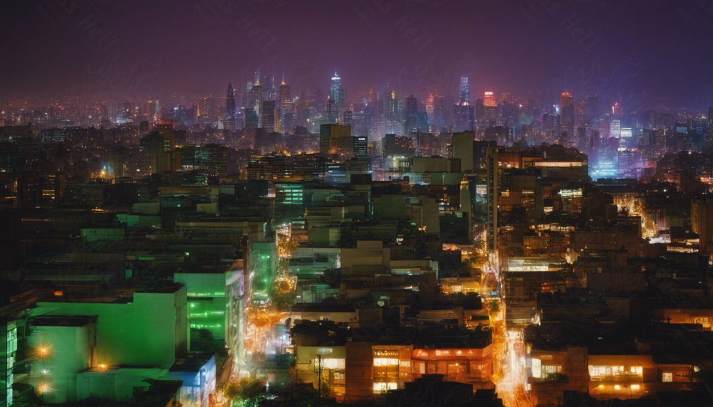 Illustrated Photo of a Sprawling Futuristic Cityscape at Night 0012 SN877 - Sweet As Hell Designs