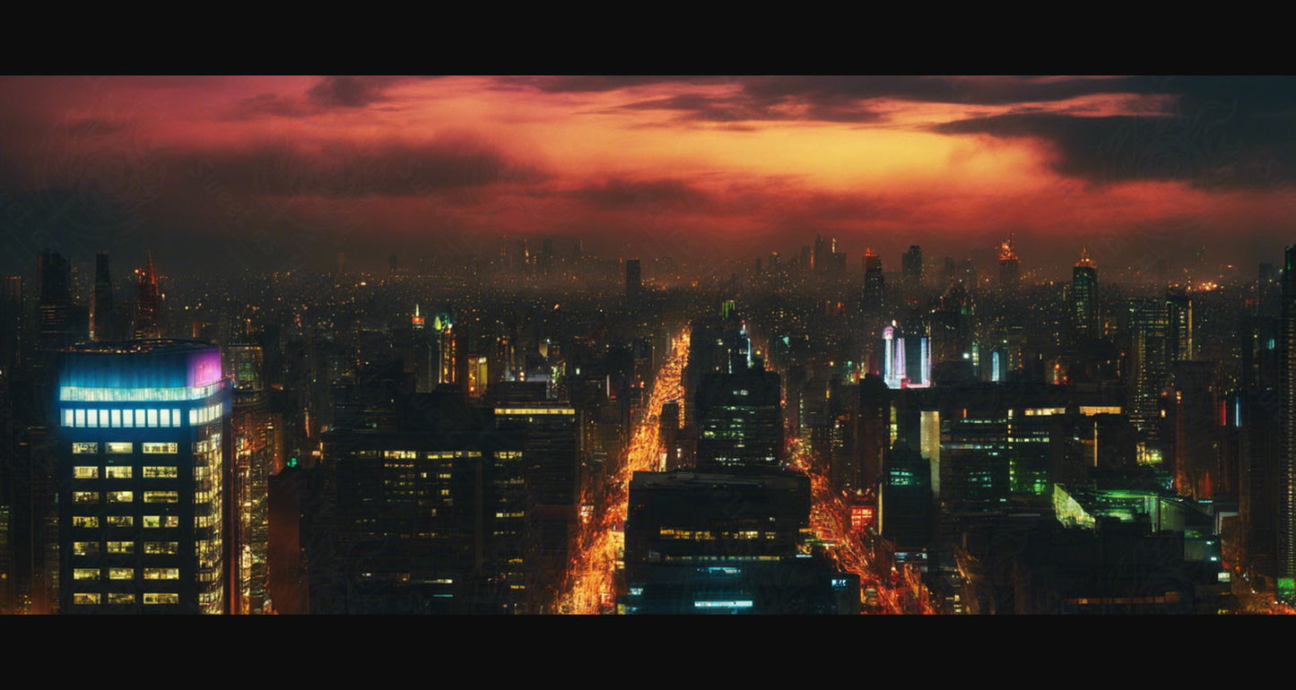 Illustrated Photo of a Sprawling Futuristic Cityscape at Night 0016 SN881 - Sweet As Hell Designs