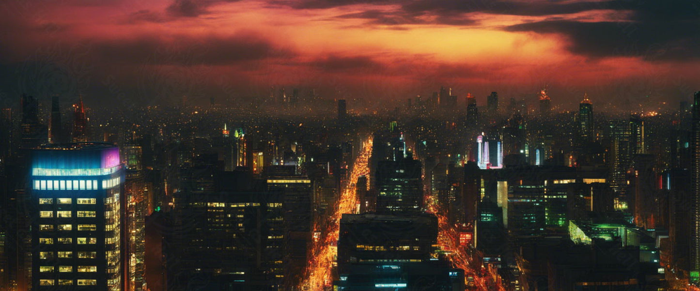 Illustrated Photo of a Sprawling Futuristic Cityscape at Night 0016 SN881 - Sweet As Hell Designs