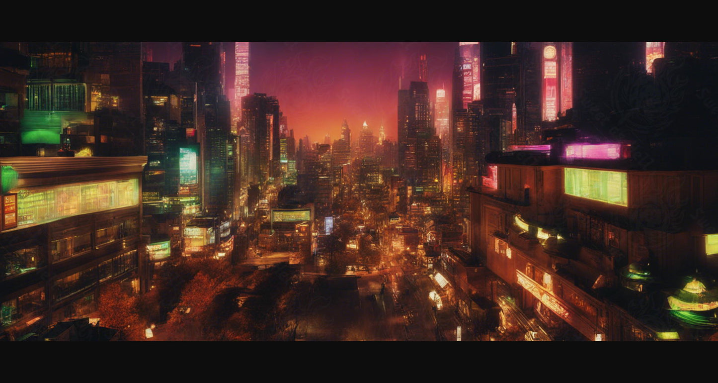 Illustrated Photo of a Sprawling Futuristic Cityscape at Night 0023 SN888 - Sweet As Hell Designs