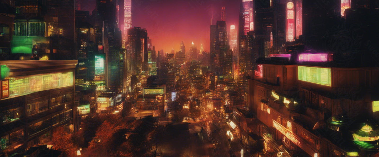 Illustrated Photo of a Sprawling Futuristic Cityscape at Night 0023 SN888 - Sweet As Hell Designs