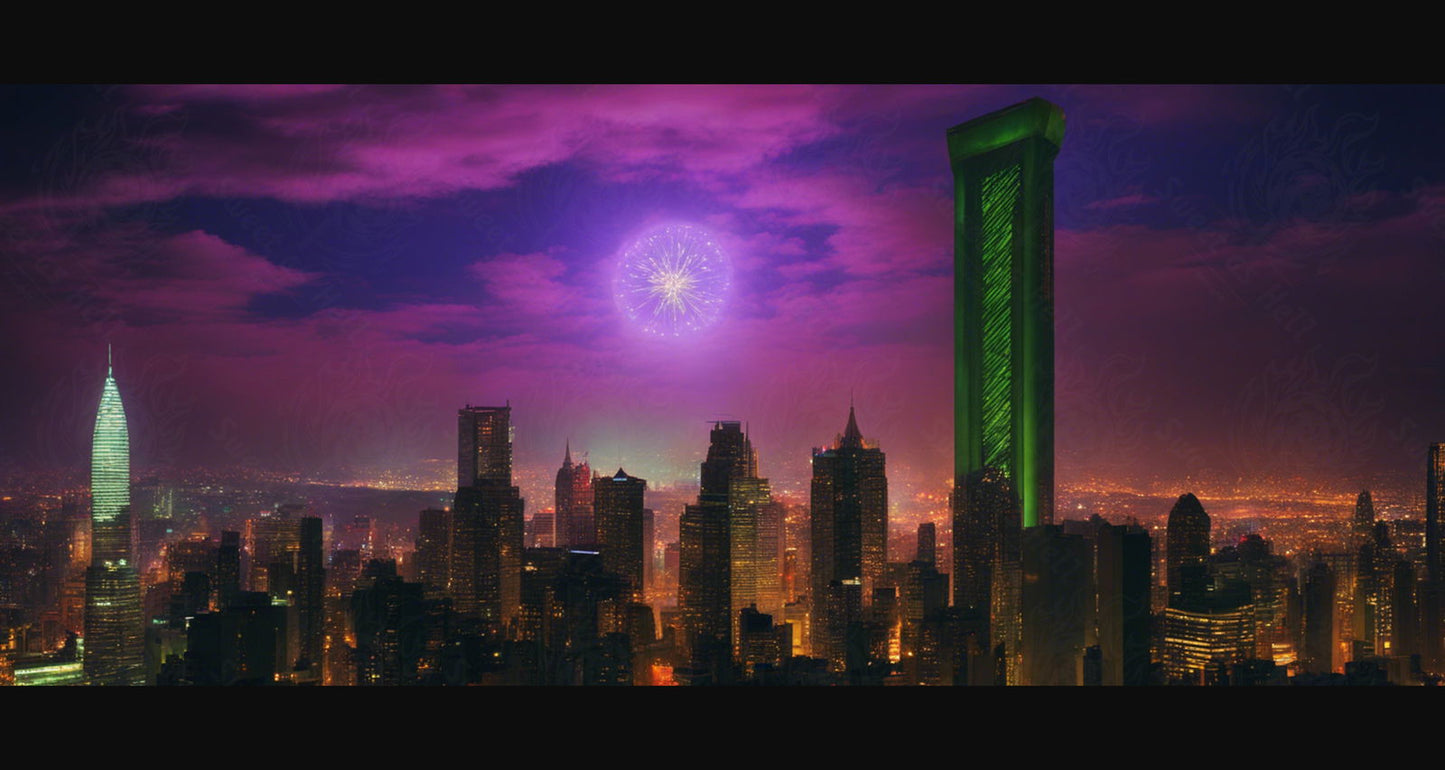 Illustrated Photo of a Sprawling Futuristic Cityscape at Night 0024 SN889 - Sweet As Hell Designs