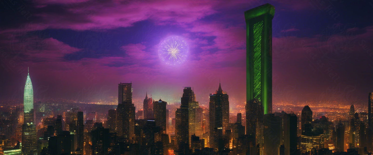 Illustrated Photo of a Sprawling Futuristic Cityscape at Night 0024 SN889 - Sweet As Hell Designs