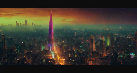 Illustrated Photo of a Sprawling Futuristic Cityscape at Night 0027 SN892 - Sweet As Hell Designs