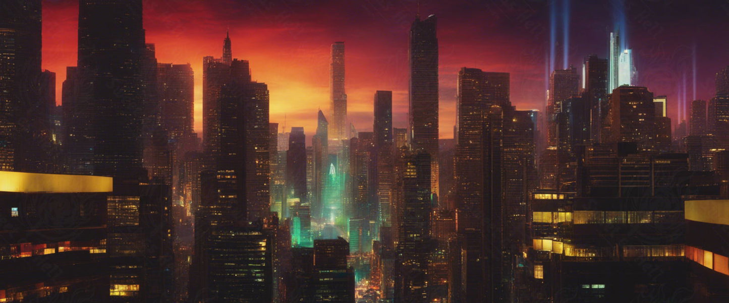 Illustrated Photo of a Sprawling Futuristic Cityscape at Night 0028 SN893 - Sweet As Hell Designs