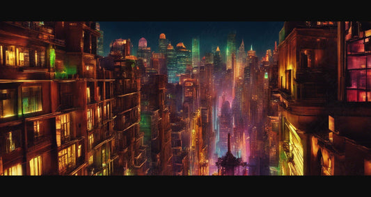 Illustrated Photo of a Sprawling Futuristic Cityscape at Night 0029 SN894 - Sweet As Hell Designs