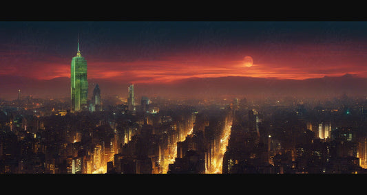 Illustrated Photo of a Sprawling Futuristic Cityscape at Night 0031 SN896 - Sweet As Hell Designs