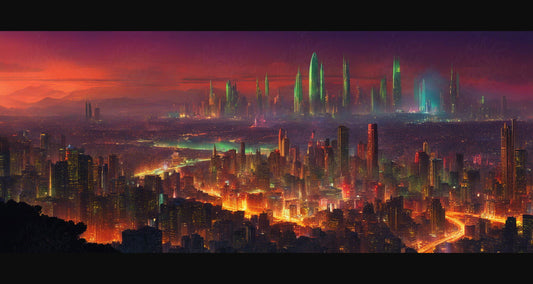 Illustrated Photo of a Sprawling Futuristic Cityscape at Night 0033 SN897 - Sweet As Hell Designs