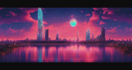 Lo Fi Cityscape in a Pixel Art Design 21 by 9 0001 SN914 - Sweet As Hell Designs