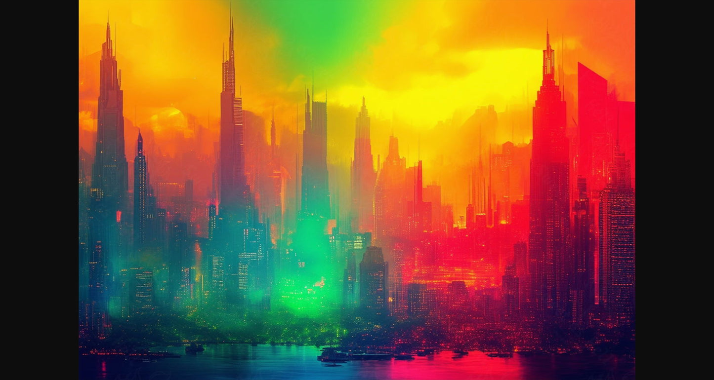 Port Cityscape During Golden Hour with Colored Light Effects 16 by 9 0002 SN938 - Sweet As Hell Designs
