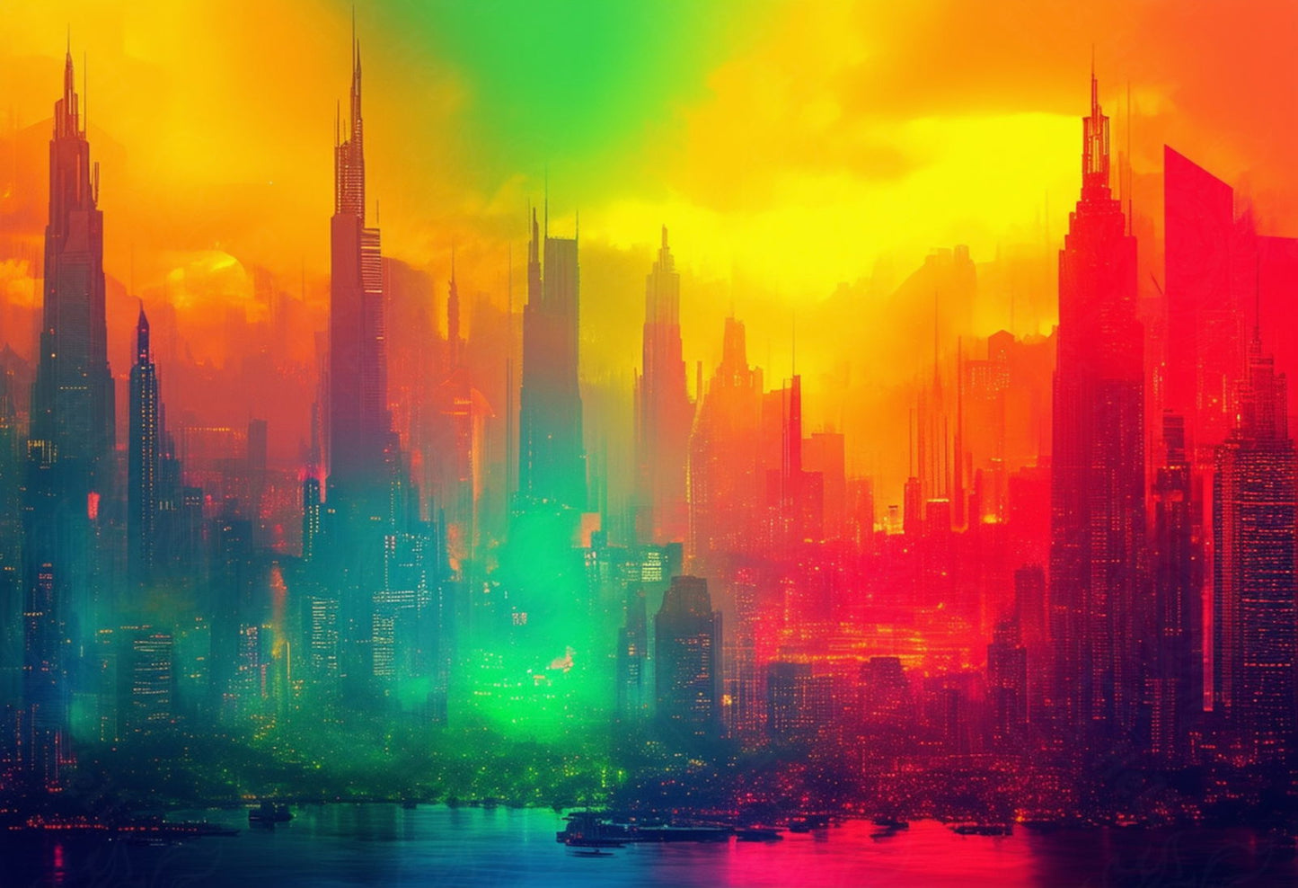 Port Cityscape During Golden Hour with Colored Light Effects 16 by 9 0002 SN938 - Sweet As Hell Designs
