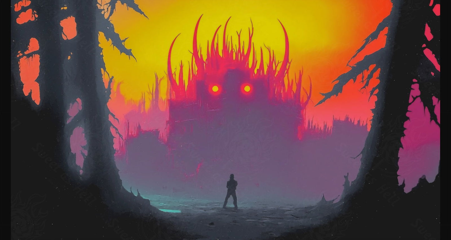 Silhouette facing surreal glowing structure in forest SN3073 - Sweet As Hell Designs