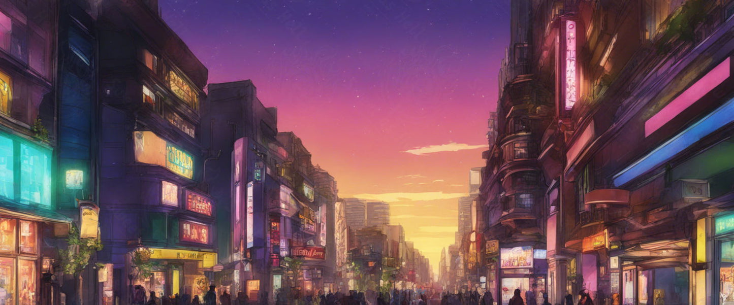 Street Level Illustrated View of a Densely Populated City Set Sometime in the Near Future 0003 SN954 - Sweet As Hell Designs