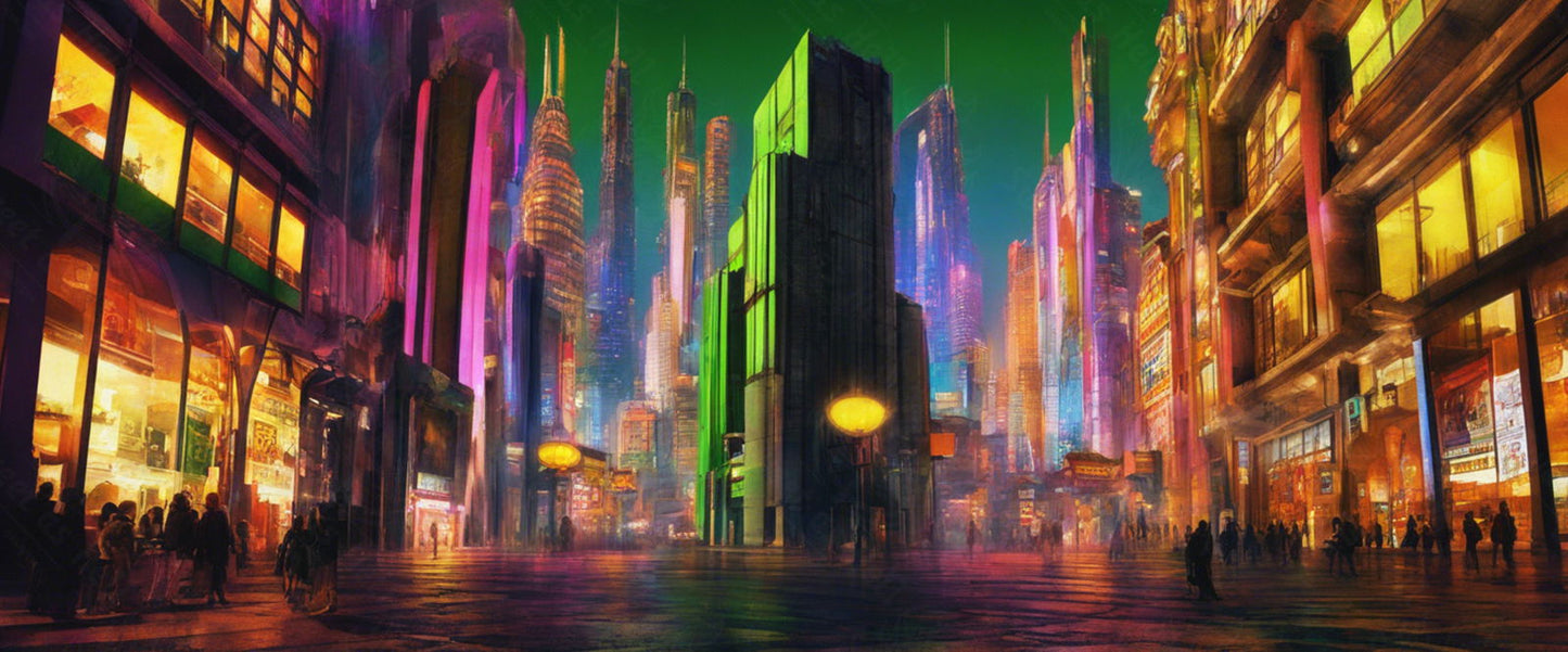 Street Level Illustrated View of a Densely Populated City Set Sometime in the Near Future 0012 SN963 - Sweet As Hell Designs