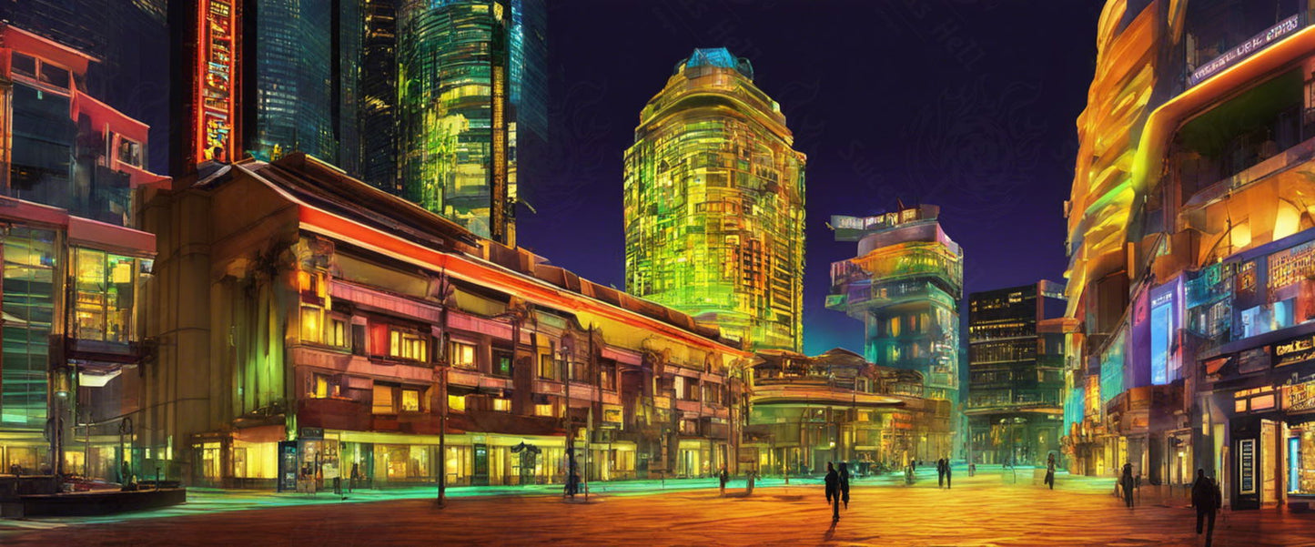 Street Level Illustrated View of a Densely Populated City Set Sometime in the Near Future 0023 SN974 - Sweet As Hell Designs