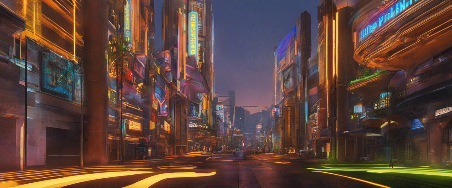 Street Level Illustrated View of a Densely Populated City Set Sometime in the Near Future 0024 SN975 - Sweet As Hell Designs