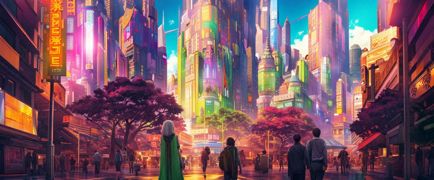 Street Level Illustrated View of a Densely Populated City Set Sometime in the Near Future 0039 SN990 - Sweet As Hell Designs