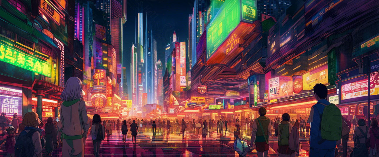 Street Level Illustrated View of a Densely Populated City Set Sometime in the Near Future 0043 SN994 - Sweet As Hell Designs