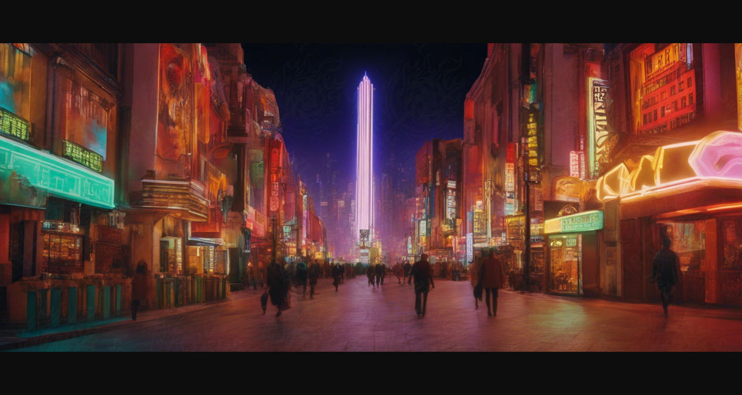 Street Level Illustrated View of a Densely Populated City Set Sometime in the Near Future 0052 SN1003 - Sweet As Hell Designs