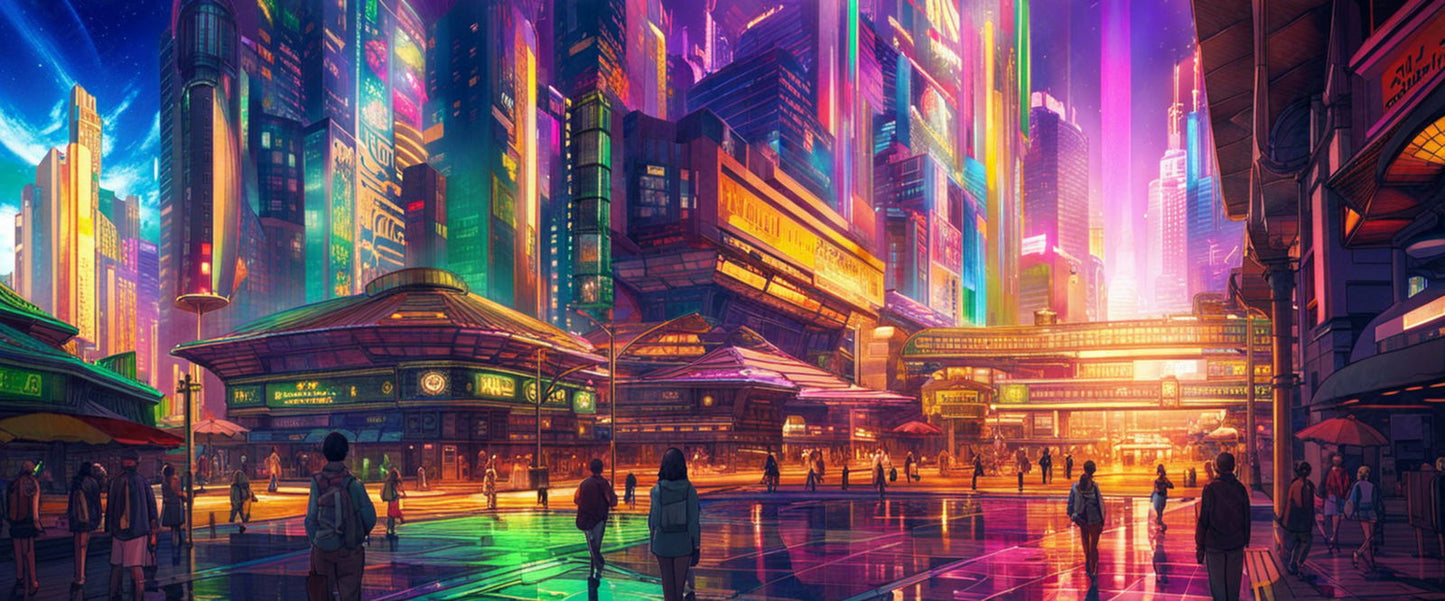 Street Level Illustrated View of a Densely Populated City Set Sometime in the Near Future 0069 SN1020 - Sweet As Hell Designs