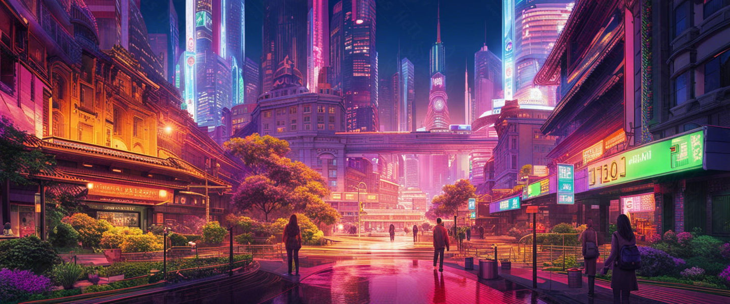 Street Level Illustrated View of a Densely Populated City Set Sometime in the Near Future 0080 SN1031 - Sweet As Hell Designs