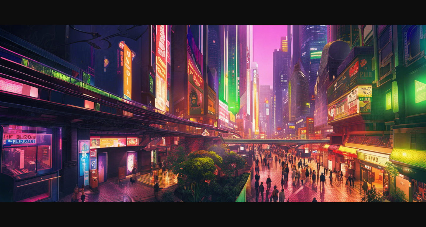 Street Level Illustrated View of a Densely Populated City Set Sometime in the Near Future 0083 SN1034 - Sweet As Hell Designs