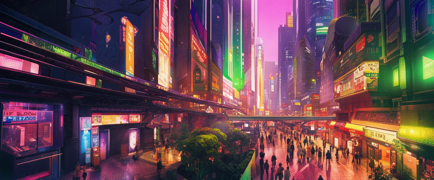 Street Level Illustrated View of a Densely Populated City Set Sometime in the Near Future 0083 SN1034 - Sweet As Hell Designs