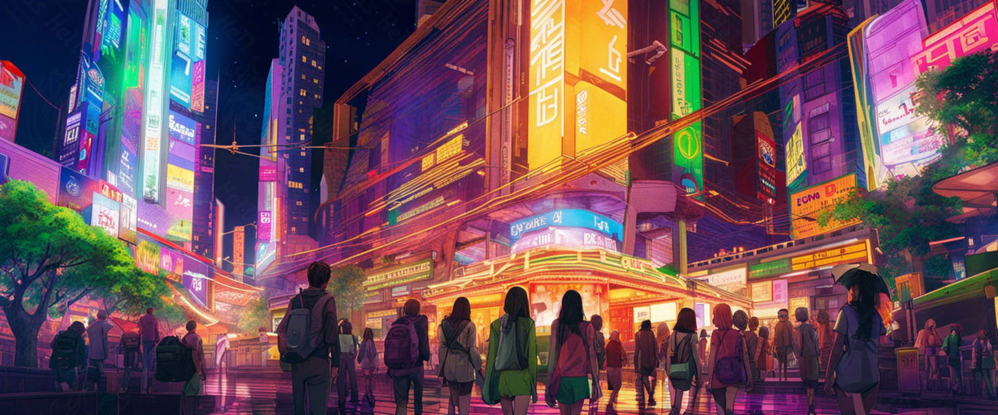 Street Level Illustrated View of a Densely Populated City Set Sometime in the Near Future 0092 SN1043 - Sweet As Hell Designs