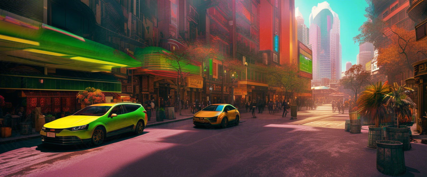 Street Level Illustrated View of a Densely Populated City Set Sometime in the Near Future 0111 SN1062 - Sweet As Hell Designs