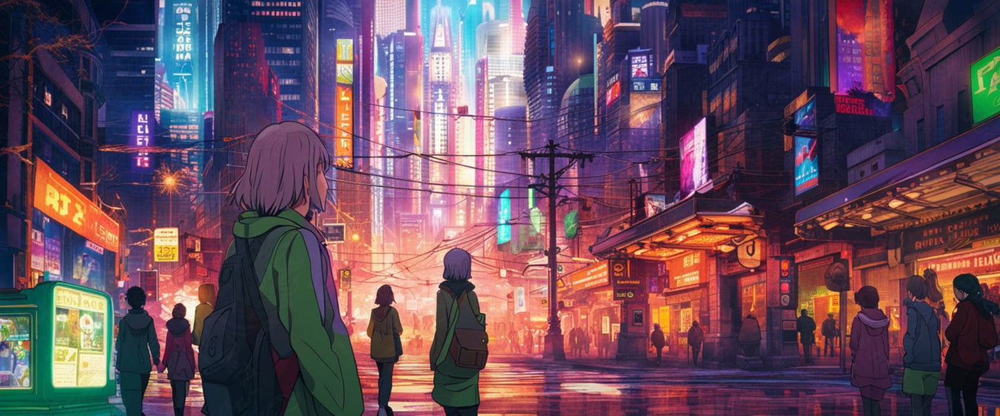 Street Level Illustrated View of a Densely Populated City Set Sometime in the Near Future 0119 SN1070 - Sweet As Hell Designs