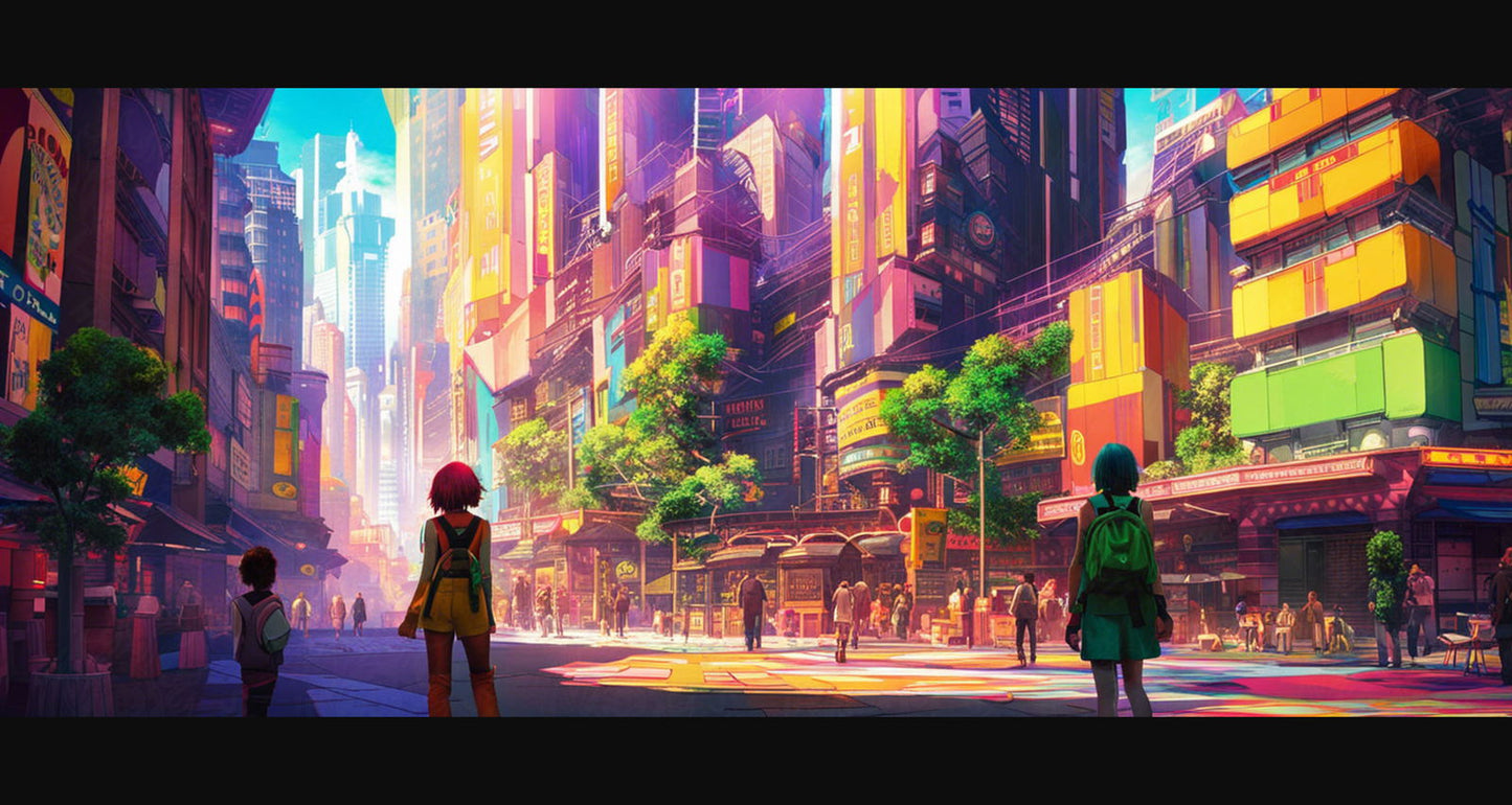 Street Level Illustrated View of a Densely Populated City Set Sometime in the Near Future 0125 SN1076 - Sweet As Hell Designs