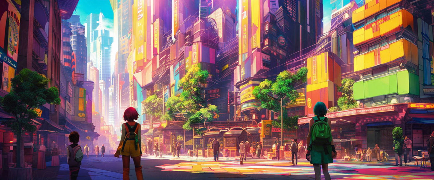 Street Level Illustrated View of a Densely Populated City Set Sometime in the Near Future 0125 SN1076 - Sweet As Hell Designs