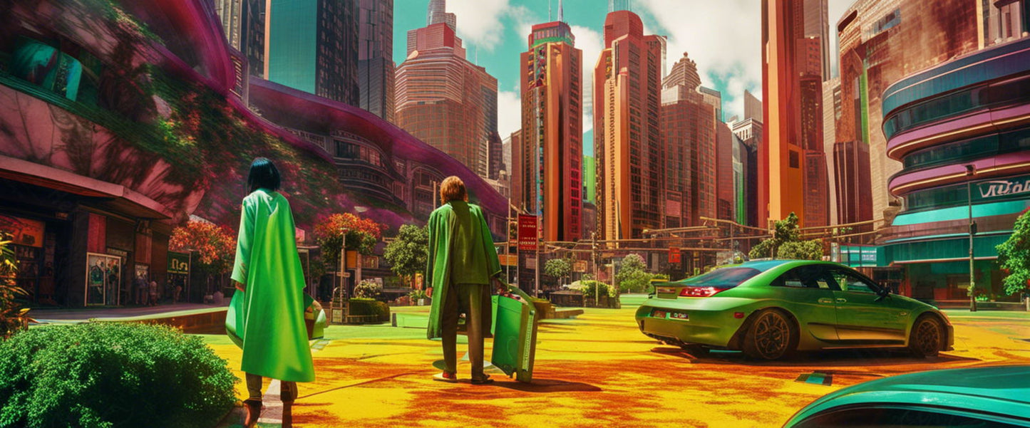 Street Level Illustrated View of a Densely Populated City Set Sometime in the Near Future 0129 SN1080 - Sweet As Hell Designs